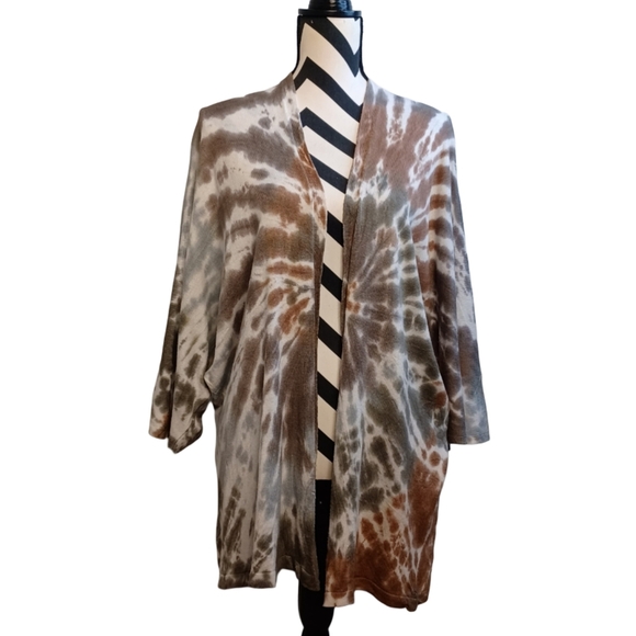 MADE IN ITALY Tie Dye Artsy Boho O/S Open Front Cardigan - Picture 1 of 11